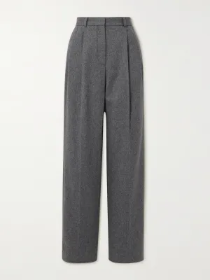 Pleated recycled wool-blend straight-leg pants