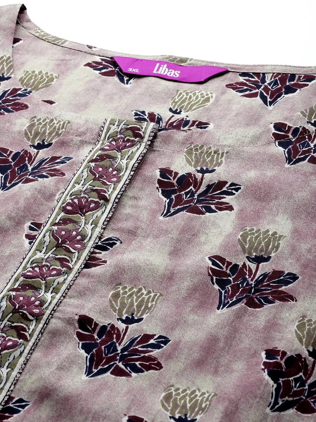 Plus Size Pink Printed Cotton Straight Suit With Dupatta