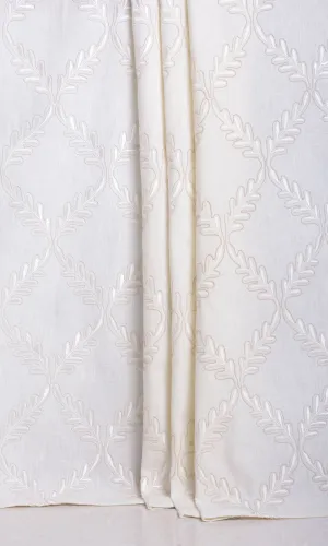 'Polar Heights' Poly-Linen Embroidered Blinds (White/ Cream)