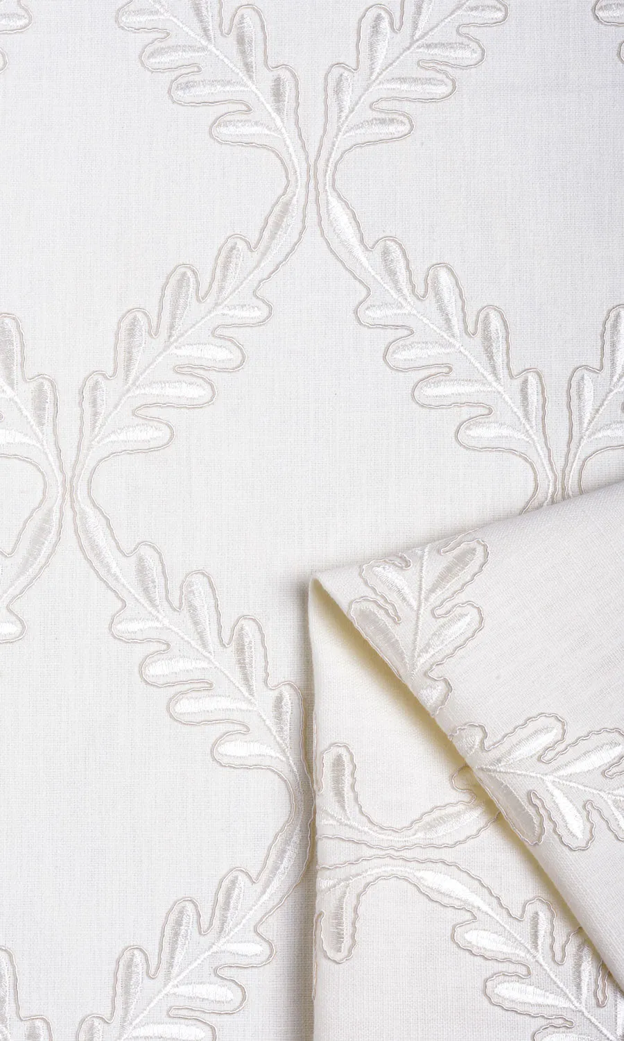 'Polar Heights' Poly-Linen Embroidered Blinds (White/ Cream)