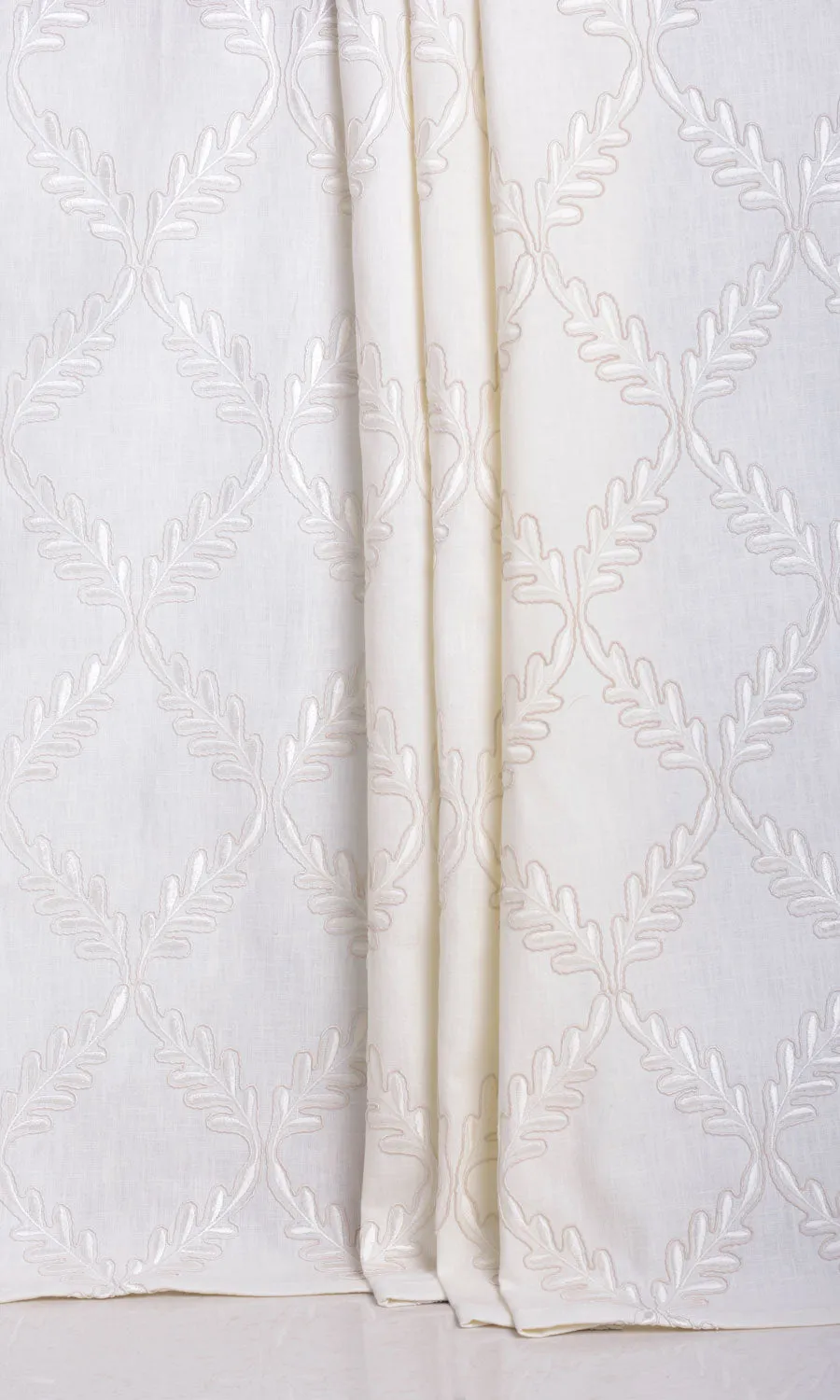 'Polar Heights' Poly-Linen Embroidered Blinds (White/ Cream)