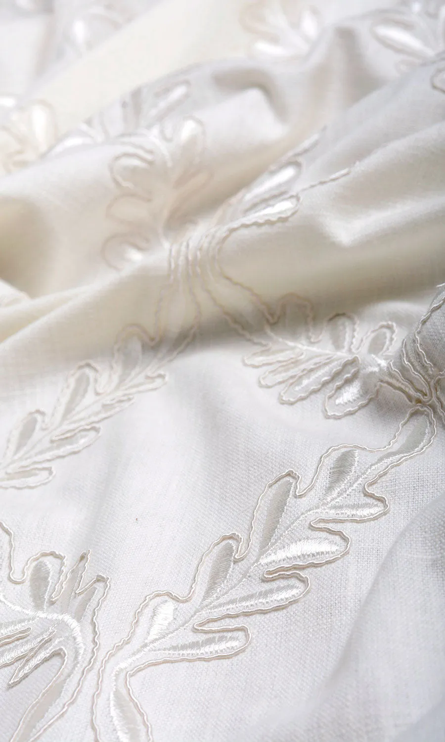 'Polar Heights' Poly-Linen Embroidered Blinds (White/ Cream)