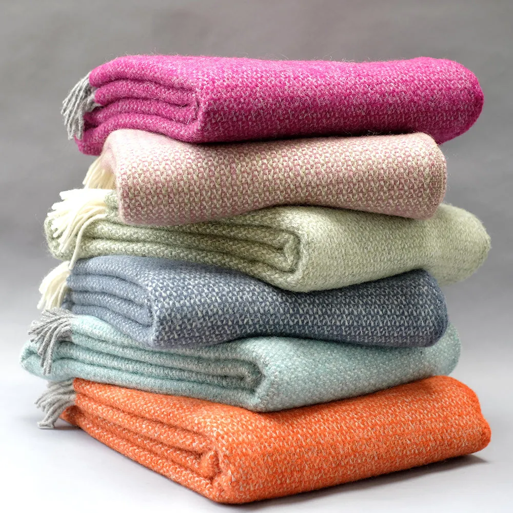 Pure New Wool Blanket in Aqua Blue and Grey