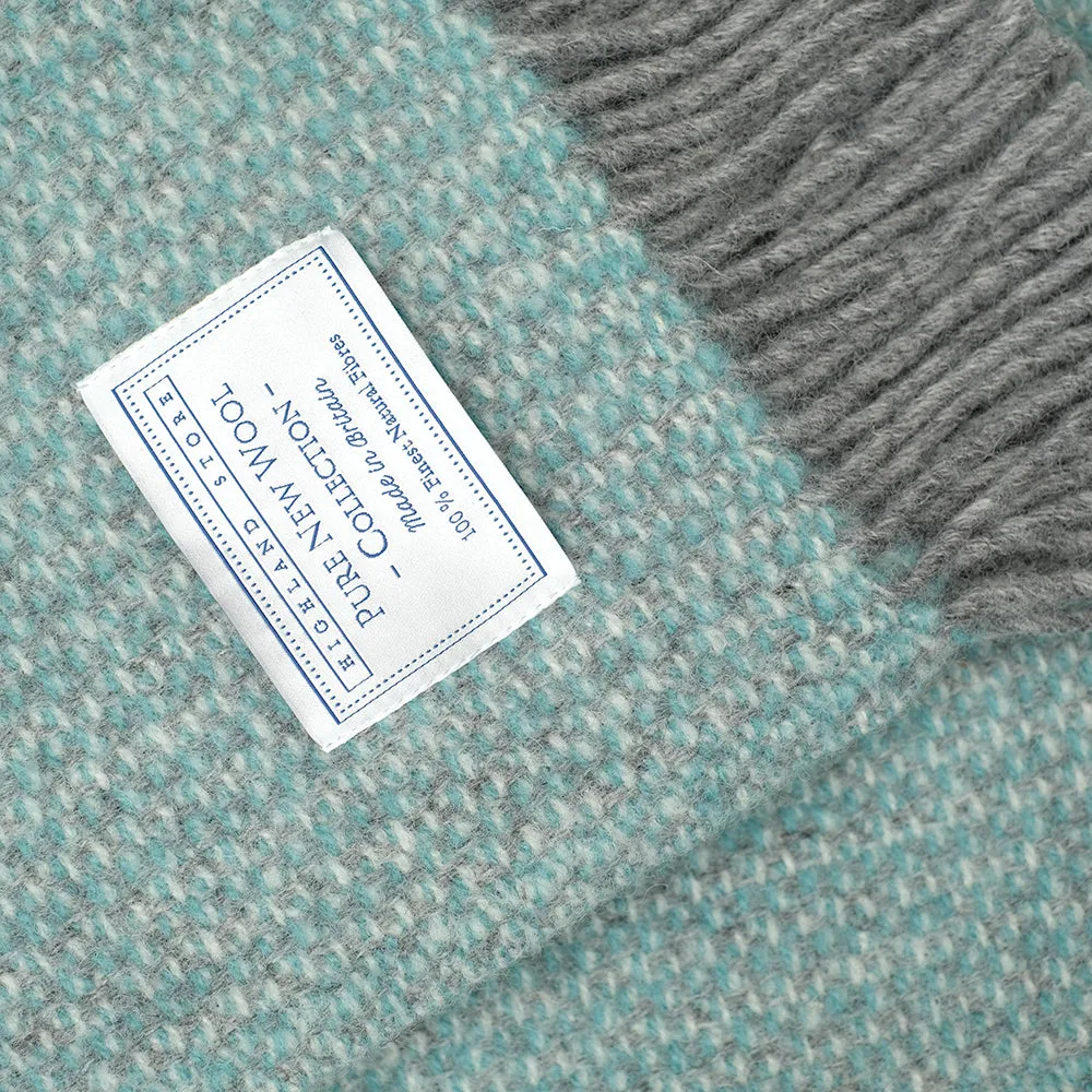 Pure New Wool Blanket in Aqua Blue and Grey