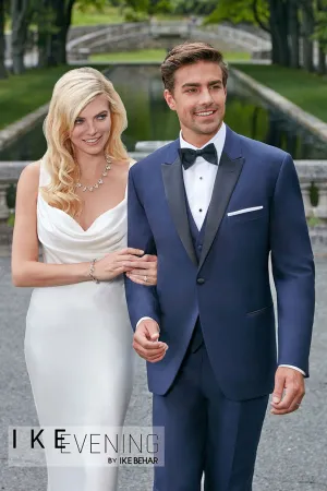 "Ike" Navy Wool Plain Front Tuxedo Pants