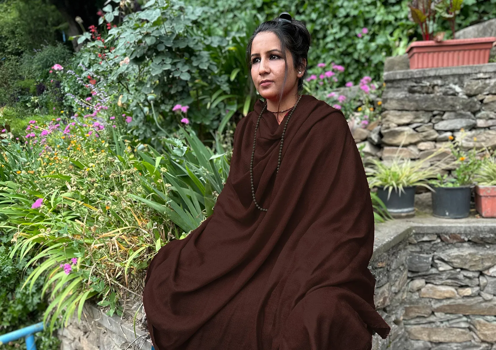SHUNYATA - Large Merino Wool Shawl - Chocolate Brown