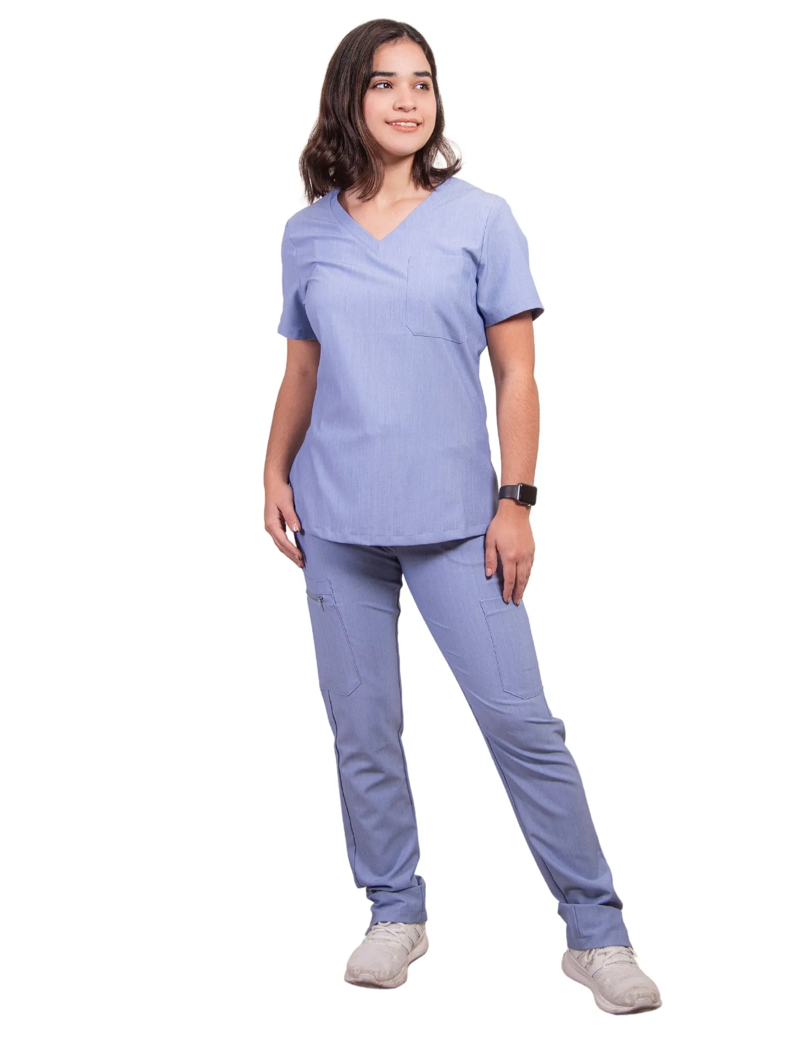 simply-scrubs Women's 8 pocket Cargo Set - Sky Blue