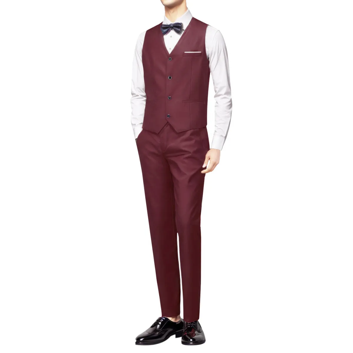 Slim Fit One Button Casual Wine Red 3-Piece Suit