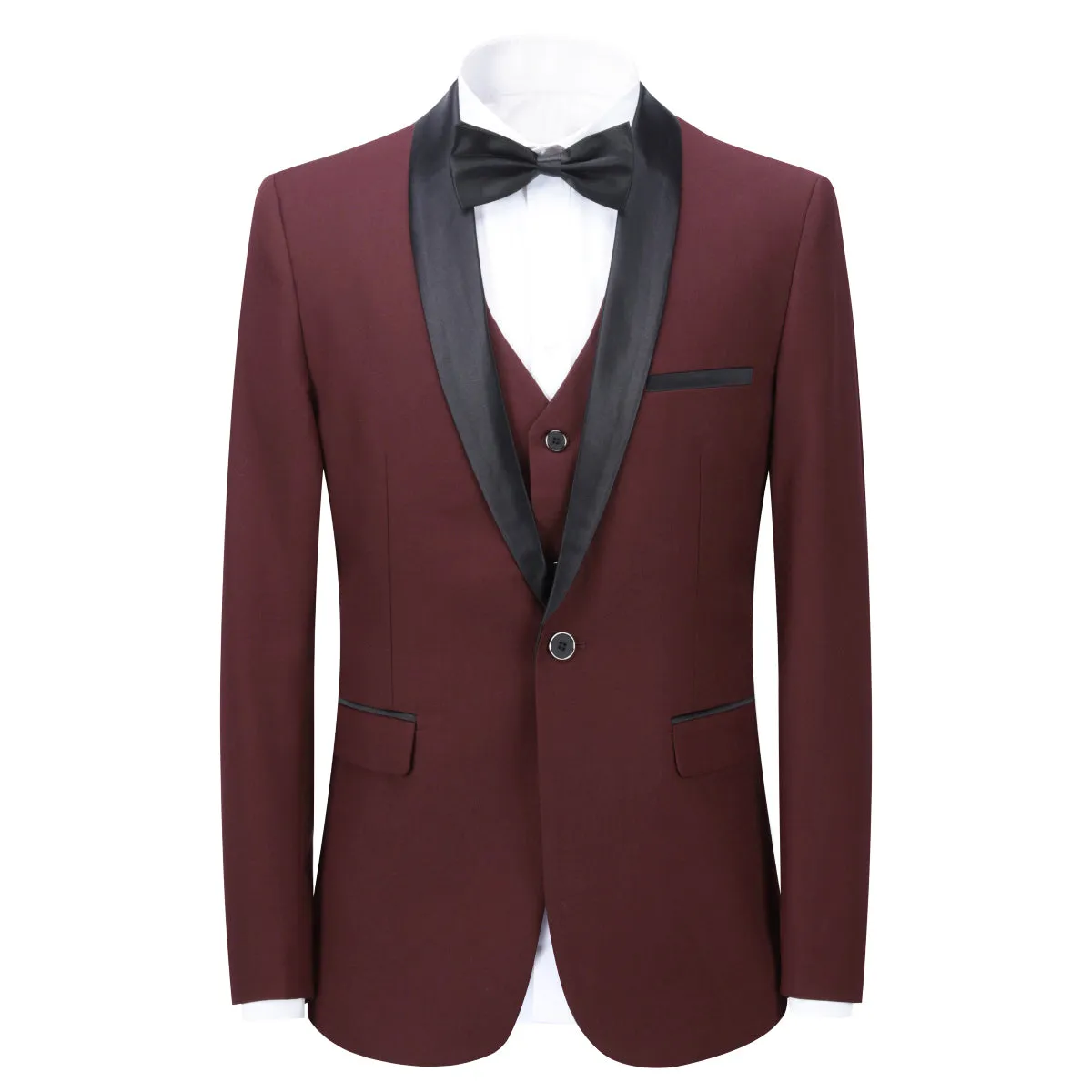Slim Fit One Button Casual Wine Red 3-Piece Suit