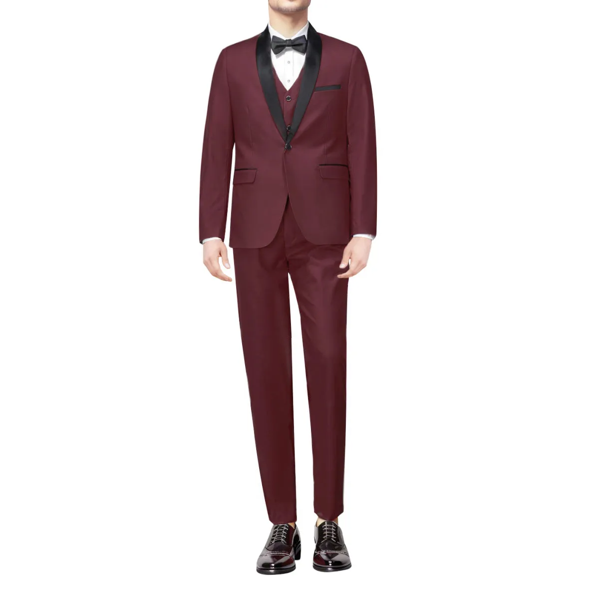 Slim Fit One Button Casual Wine Red 3-Piece Suit