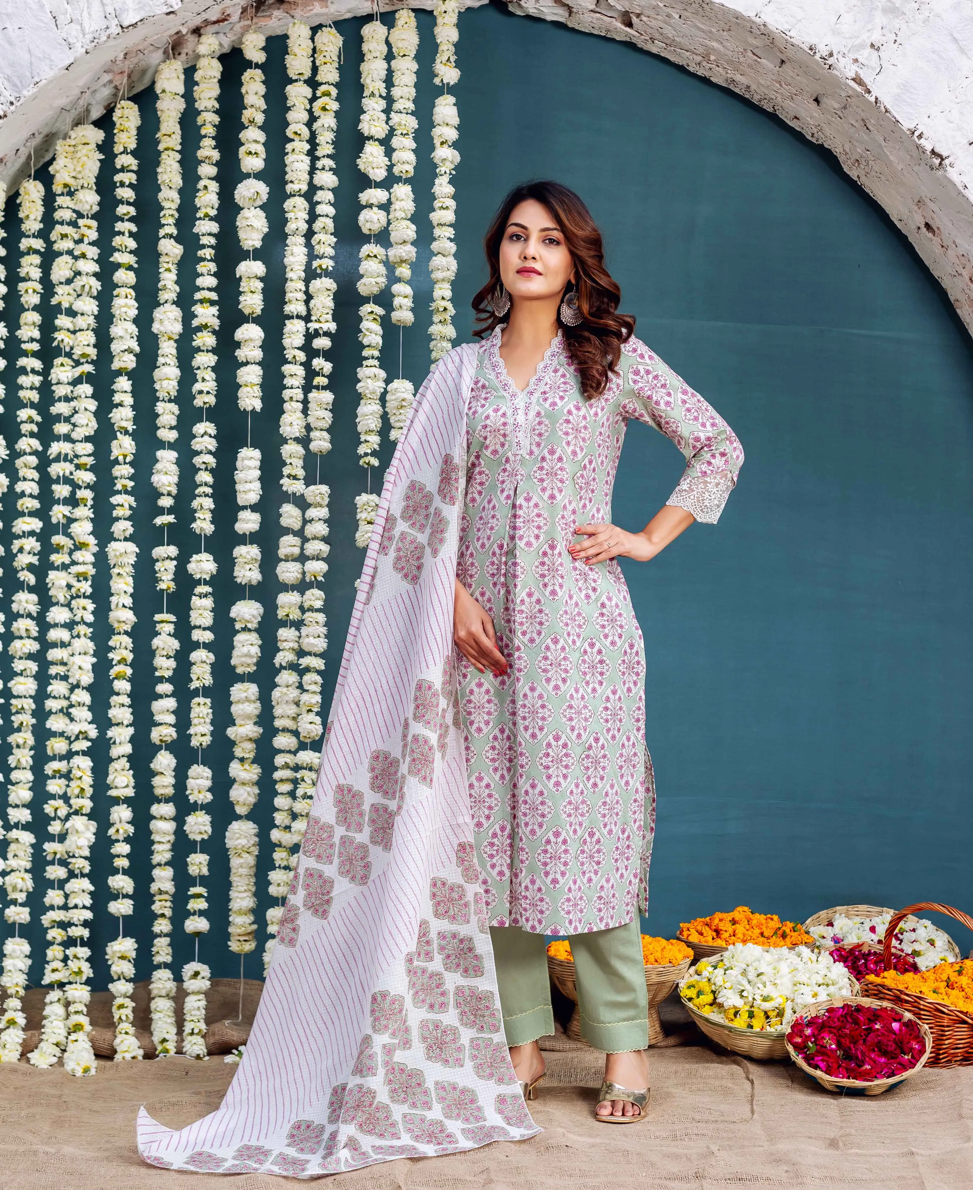 Thalia Green Hand Block Printed Kurta