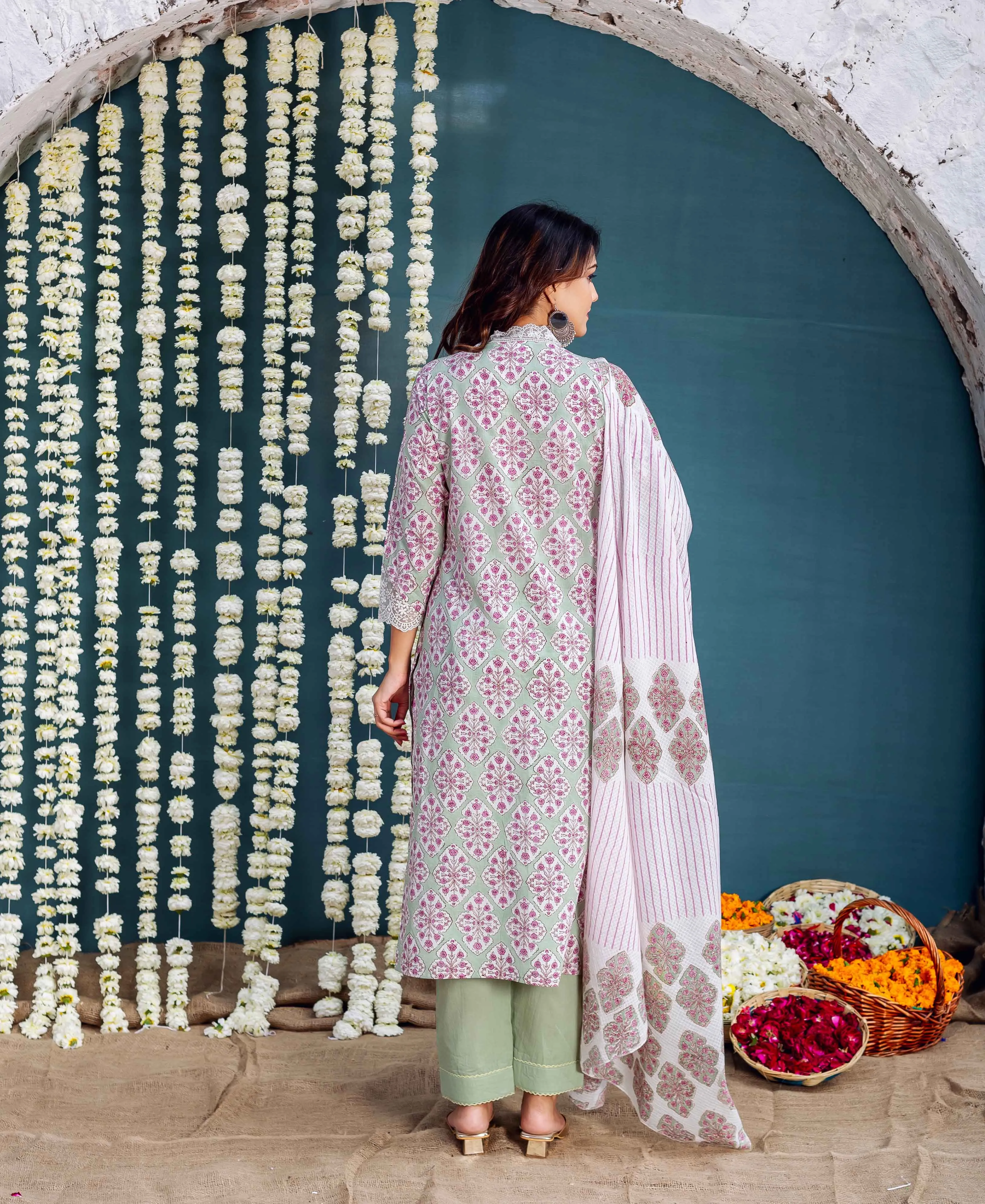 Thalia Green Hand Block Printed Kurta