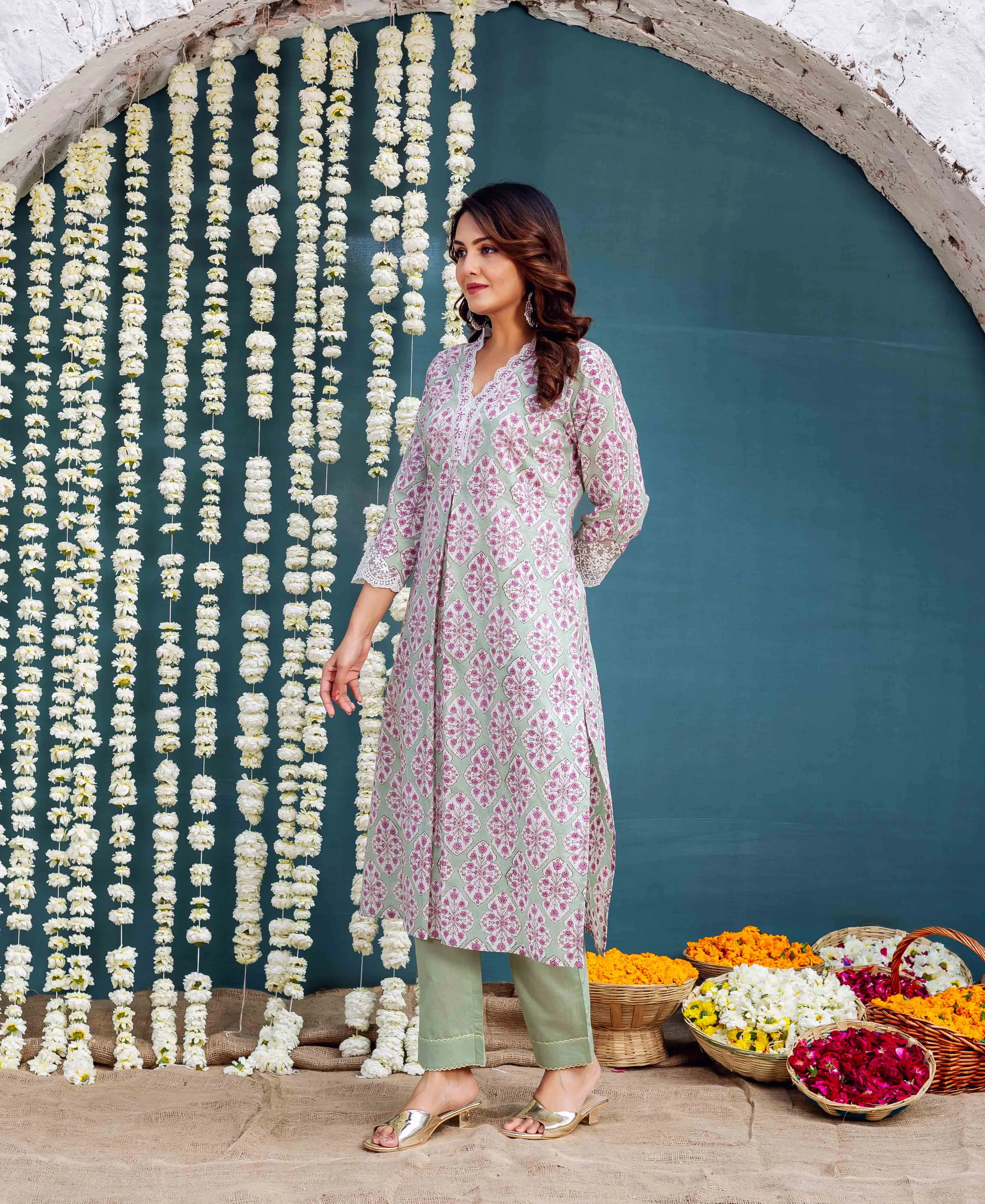 Thalia Green Hand Block Printed Kurta
