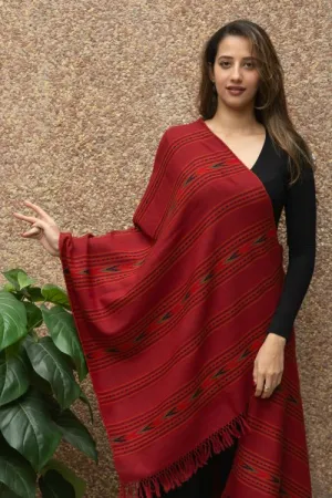 TICH Fine, Soft Himachal Wool Stole - 6 Panels, Warm Red