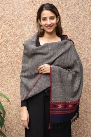TICH Fine, Soft Himachal Wool Stole - Grey & Blue Arrows