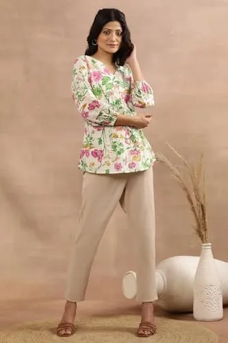 W for Woman White Floral Print Cotton A-Line Top_24FEW30816-123199_L