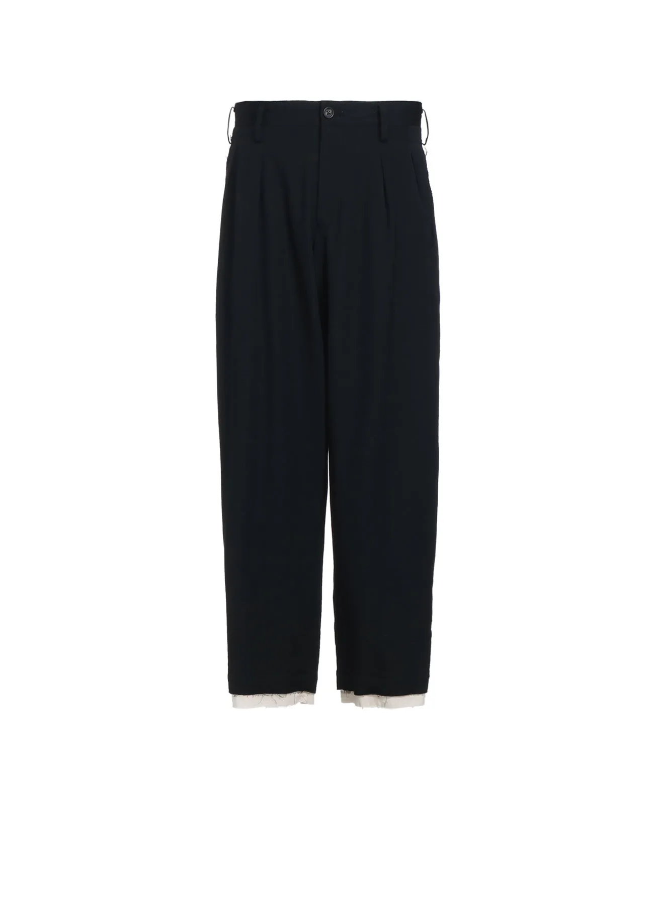 WASHER FINISHED WOOL GABARDINE 2-TUCK PANTS WITH CUT-OUT HEM DESIGN