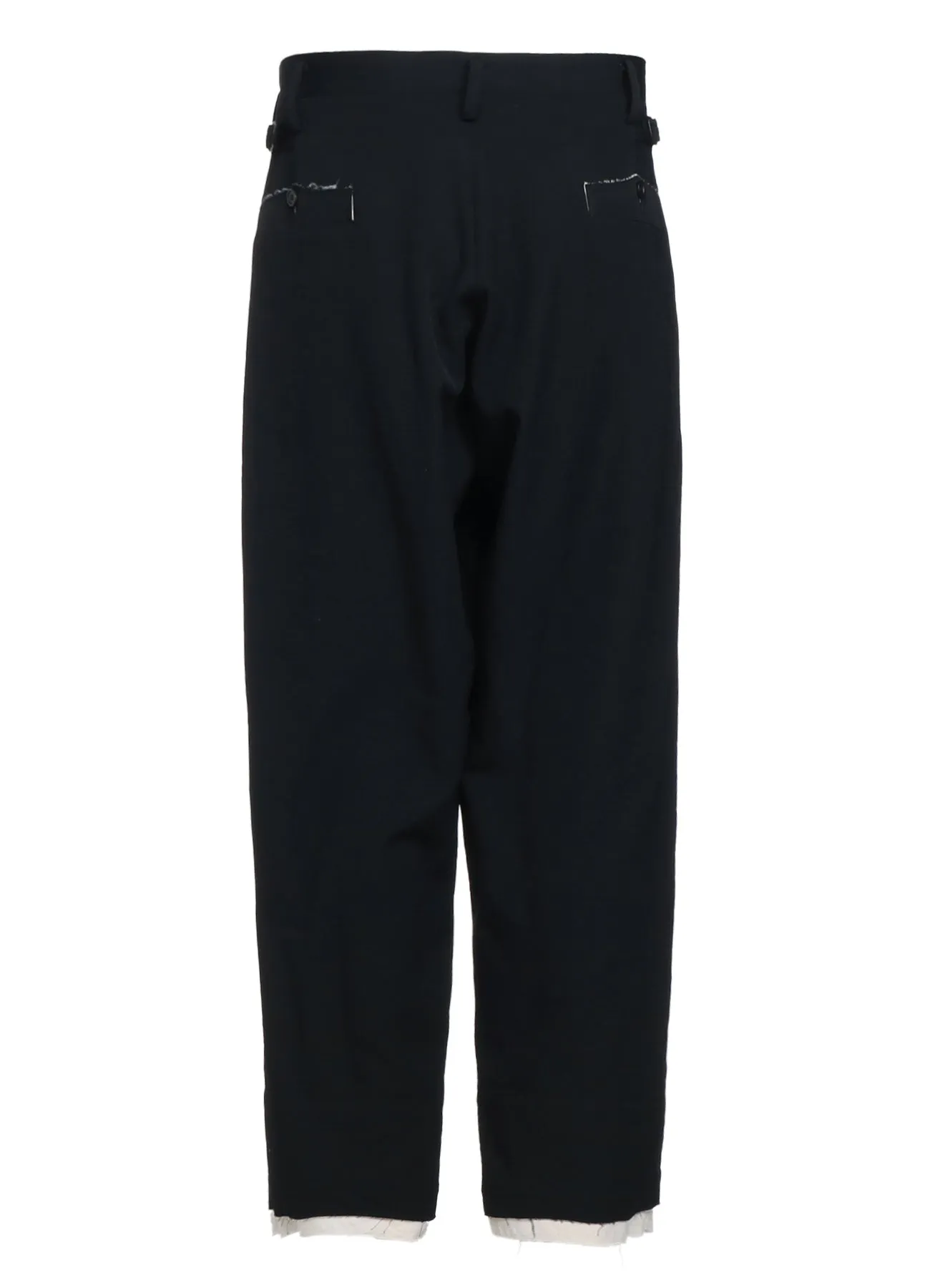 WASHER FINISHED WOOL GABARDINE 2-TUCK PANTS WITH CUT-OUT HEM DESIGN