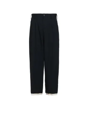 WASHER FINISHED WOOL GABARDINE 2-TUCK PANTS WITH CUT-OUT HEM DESIGN