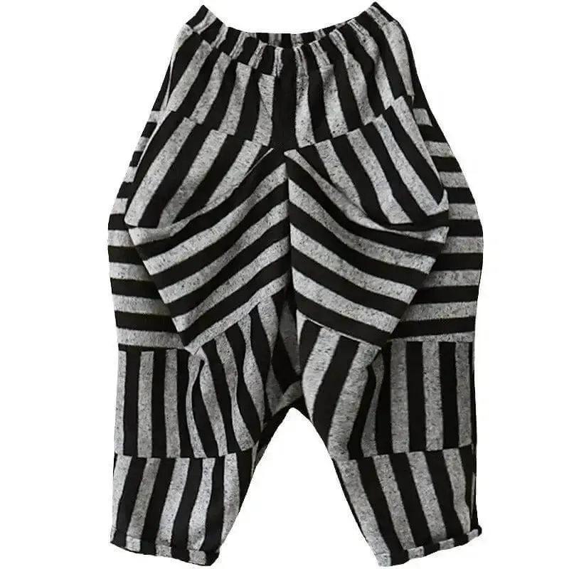 women's set Chic Striped Woolen Vest with Harem Pants Set