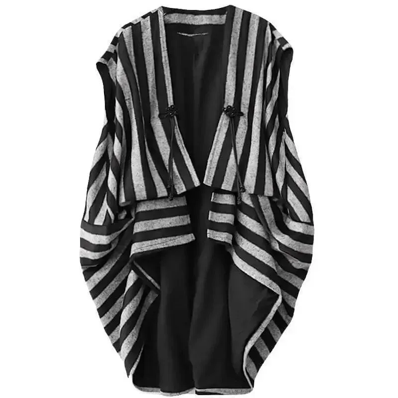 women's set Chic Striped Woolen Vest with Harem Pants Set