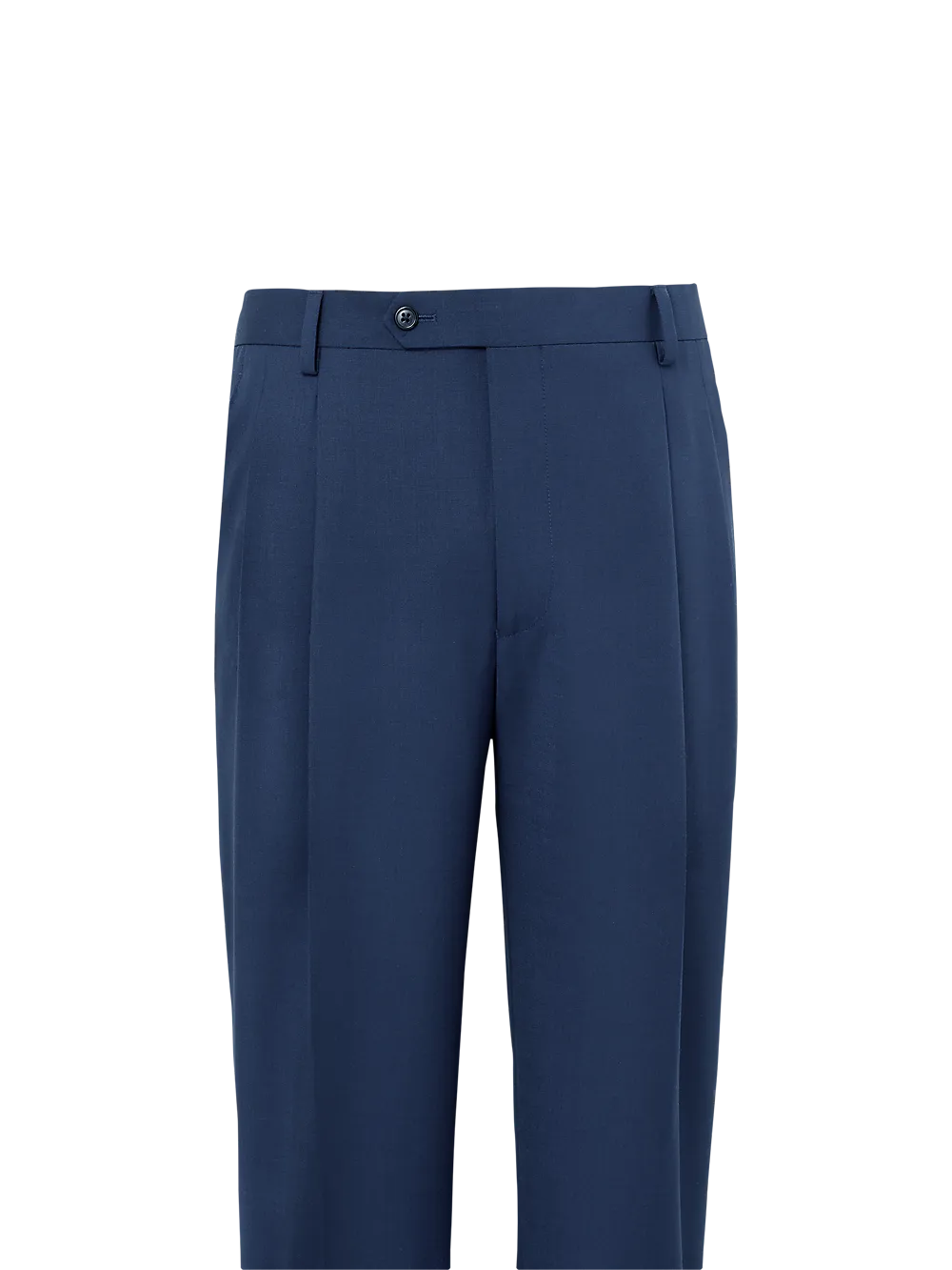 Wool Stretch Bengaline Pleated Suit Pants - Blue