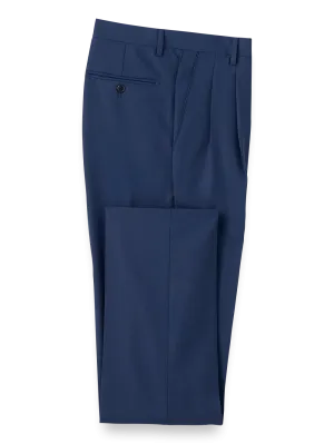 Wool Stretch Bengaline Pleated Suit Pants - Blue