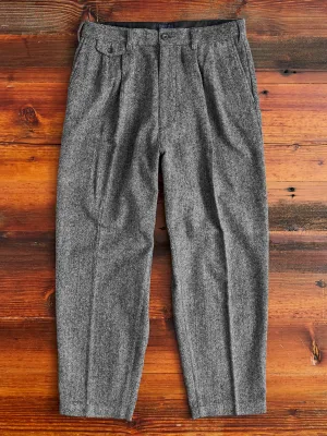 Wool Suit Trousers in Black Herringbone
