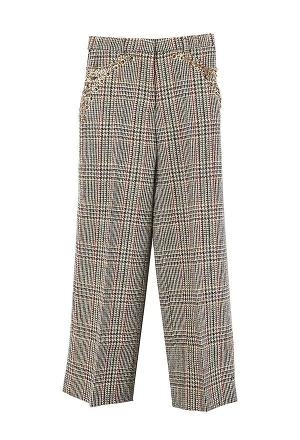 Y/Project Chain-Embellished Prince of Wales Check Wool Trousers